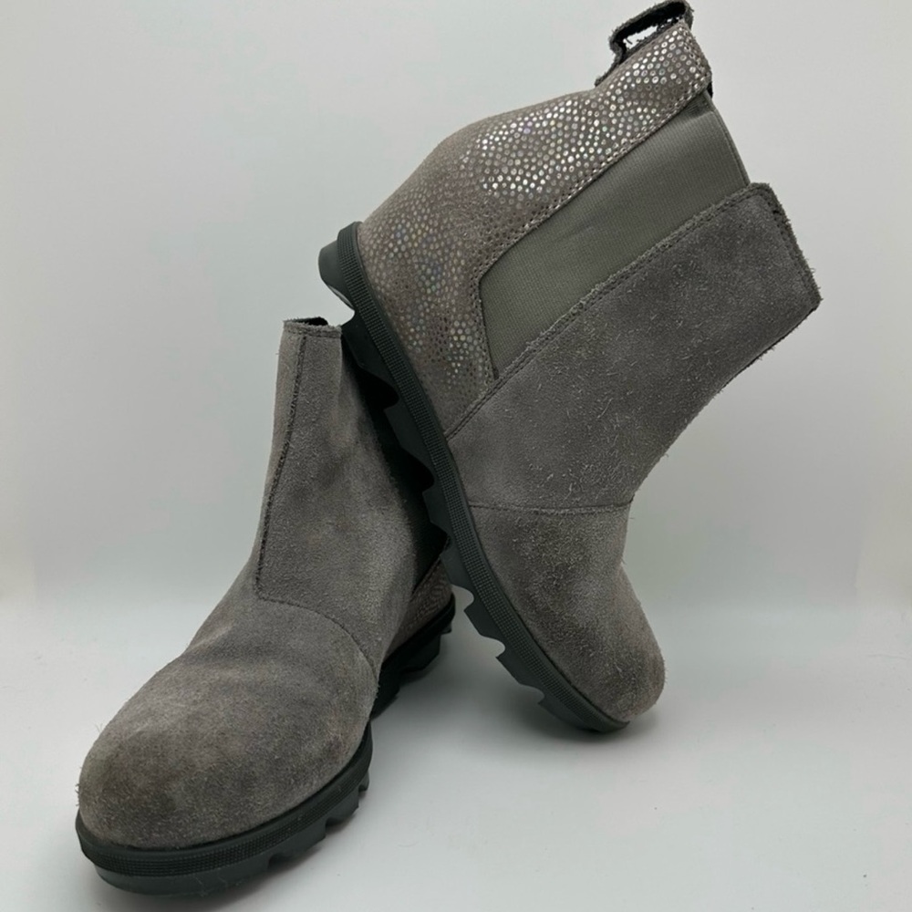 SOREL Joan of Arctic Wedge II Chelsea Sz 5 Gray Waterproof Suede Leather Boots